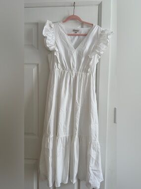 Nanette Lepore White Ruffle-Shoulder V-Neck Dress